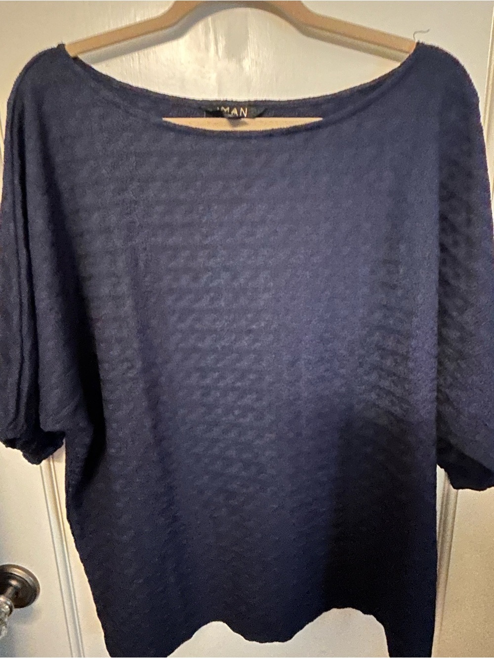 IMAN Medium Blue Textured Wide Tee NWOT